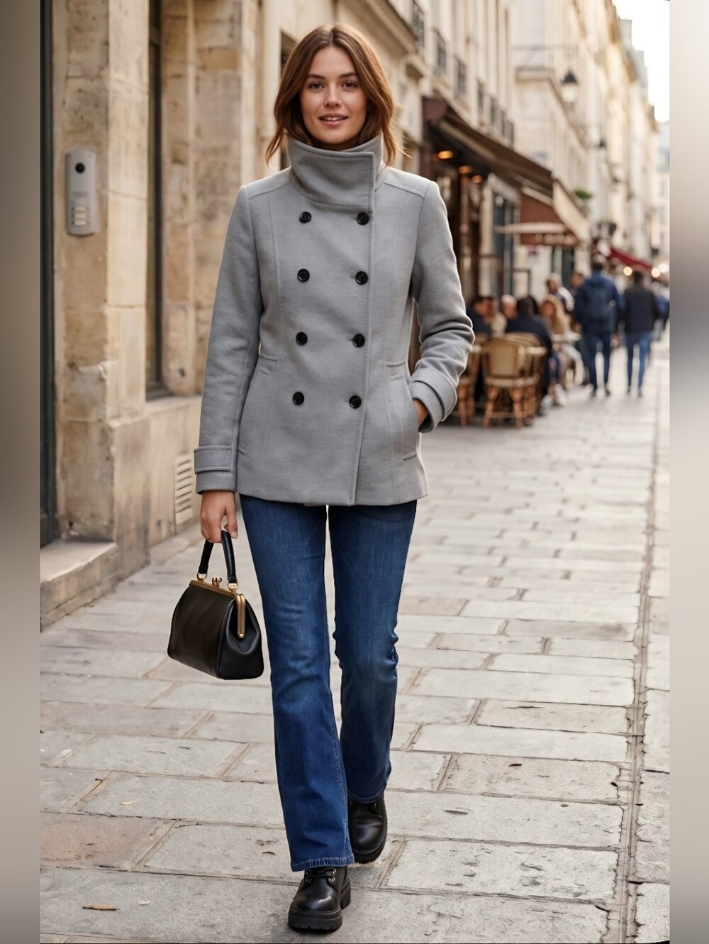 H&M Double Breasted Coat / Jacket Medium / Large - Grey
